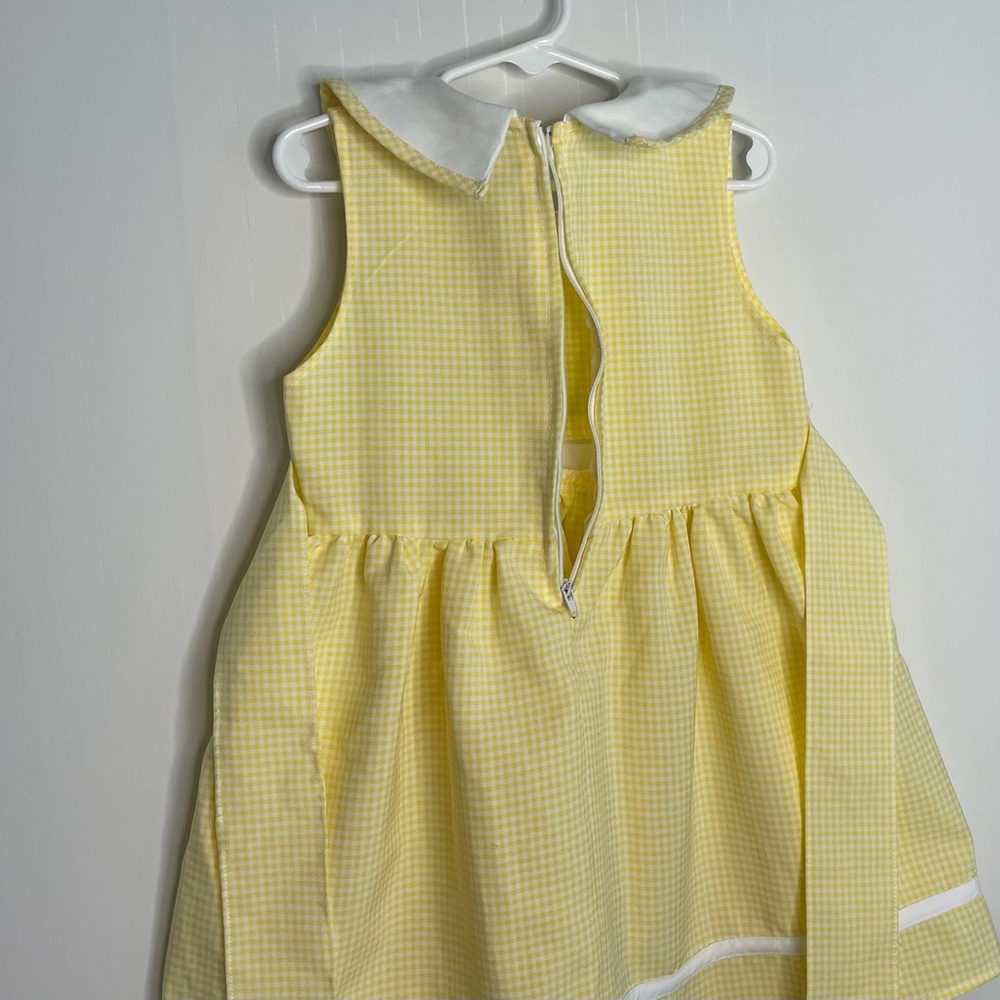 Yellow Gingham Embroidered Dress Butterfly Peter Pan Collar Vintage Girls Size 4 - Picture 9 of 12